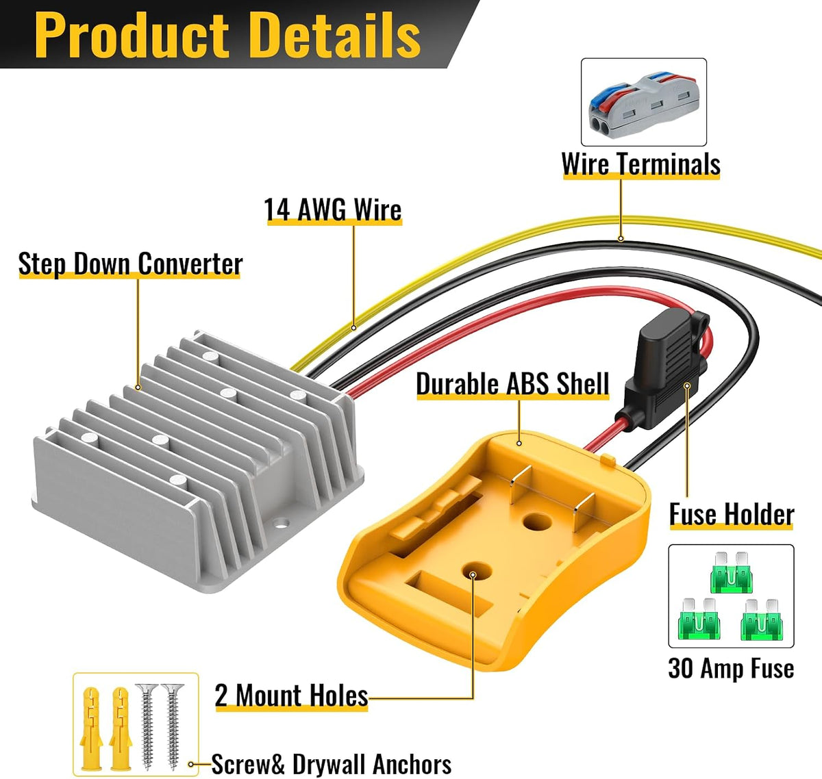 Azocek 20V to 12V Step Down Converter Compatible with DeWalt 20V Battery