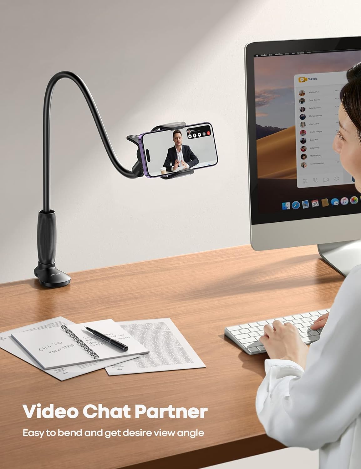 Gooseneck Phone Holder for Bed - [Upgraded Stable Clip] for Desk, Headboard, Bed, Bedside, Table, Flexible Gooseneck