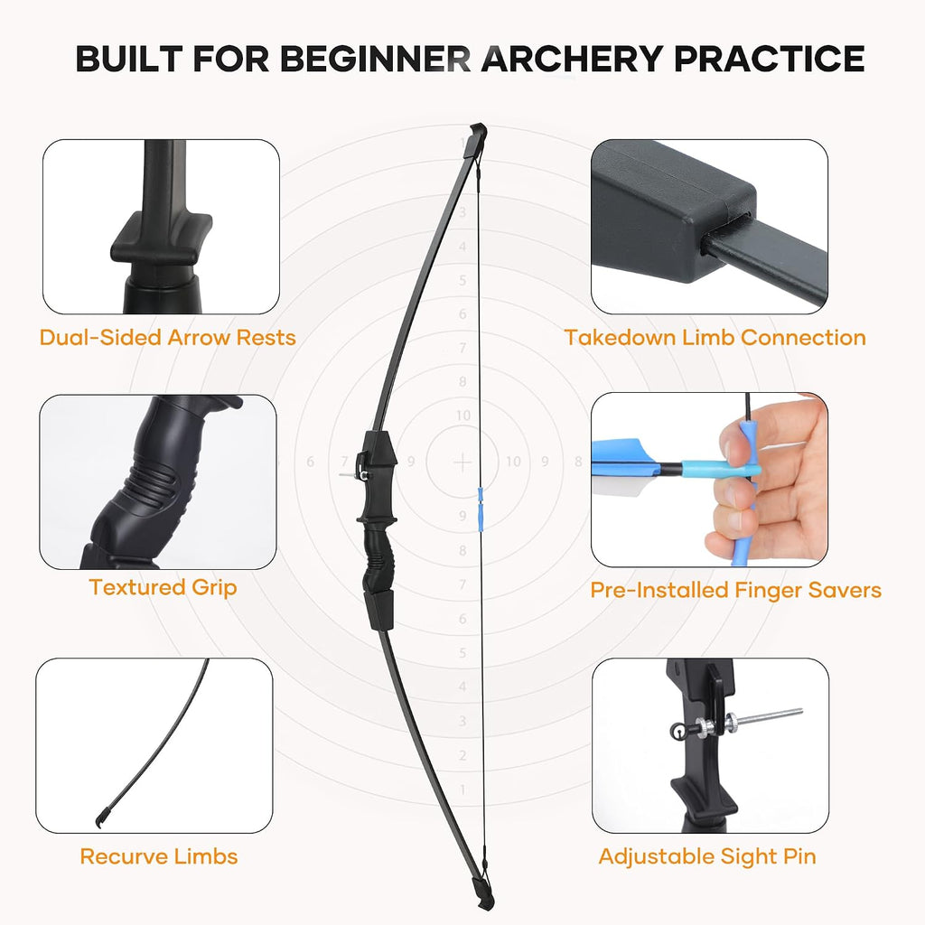 40" Youth Bow and Arrow Set for Kids 8-12 & Teens - Ambidextrous Recurve Archery Gear with Safety Arrows - Toys for