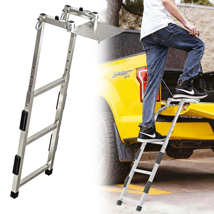 Pickup Truck Tailgate Ladder, 34"-41" Adjustable Rustproof Stainless Steel