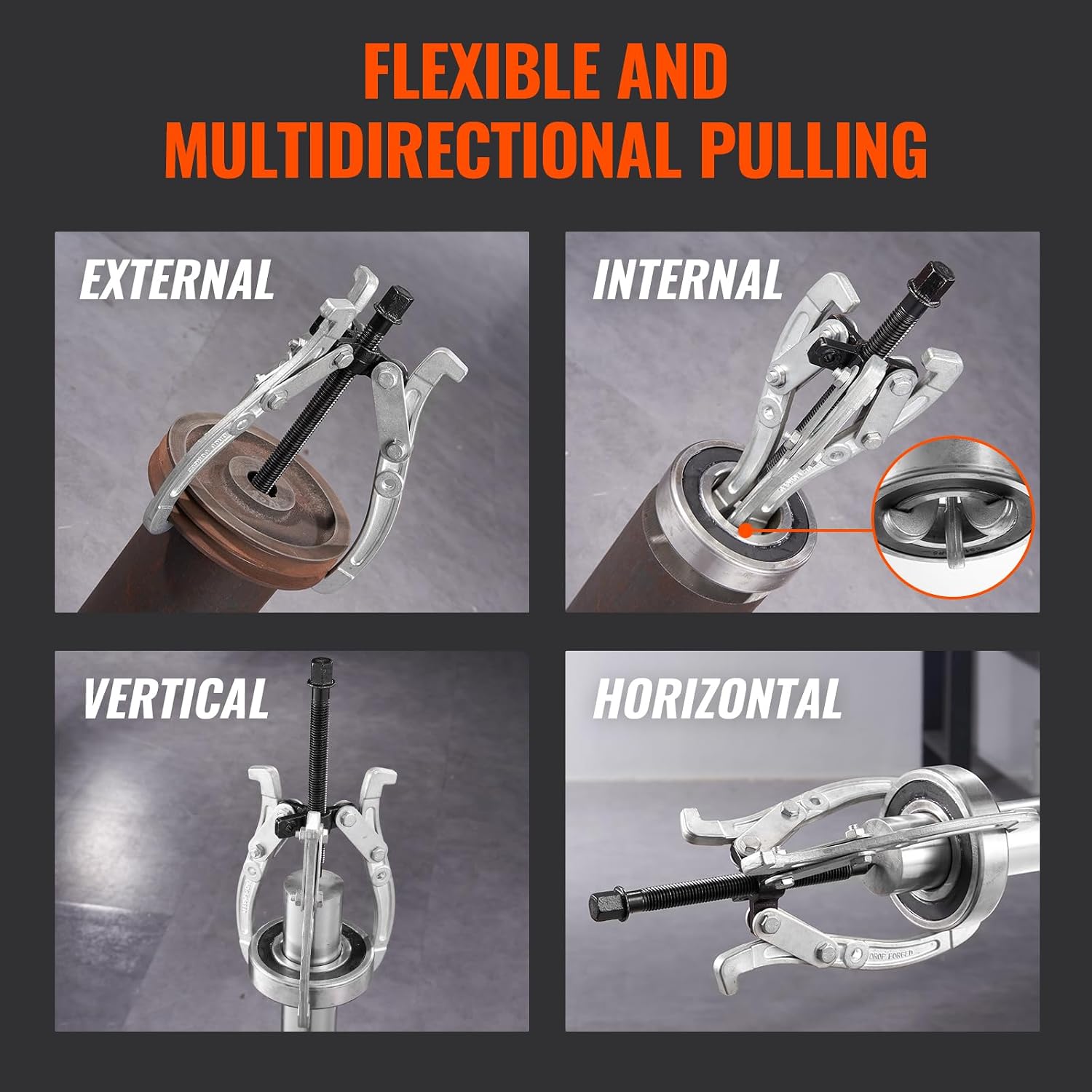 Gear Puller Set, 3" 4" 6" 8" Puller Kit, 3 Jaw Gear Bearing Flywheel Pulley Removal Tool, 2 or 3 Reversible Jaws