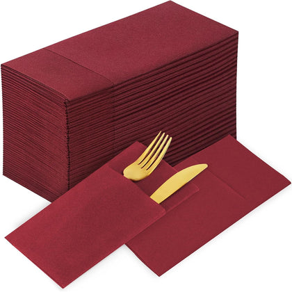 Burgundy Napkins Disposbale Wine Red Cloth like Paper Dinner Napkins with Pocket 100 Pack Guest Hand Towel for Party