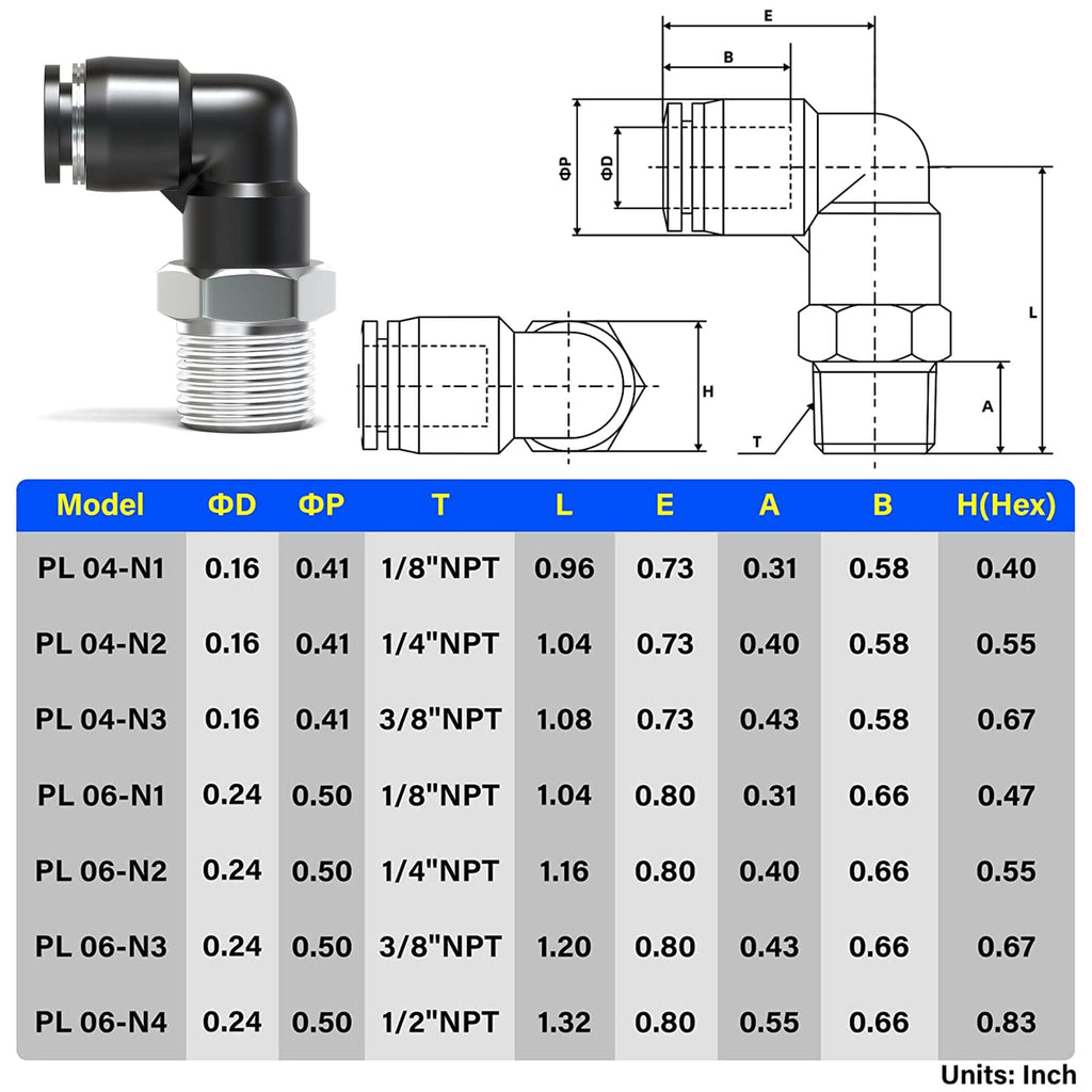 TAILONZ 6mm x 1/4" NPT Push to Connect Elbow Fitting 2Pcs