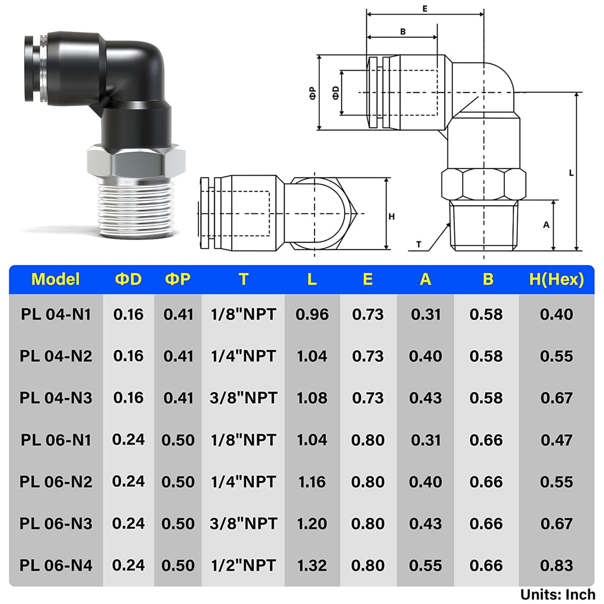 TAILONZ 6mm x 1/4" NPT Push to Connect Elbow Fitting 2Pcs