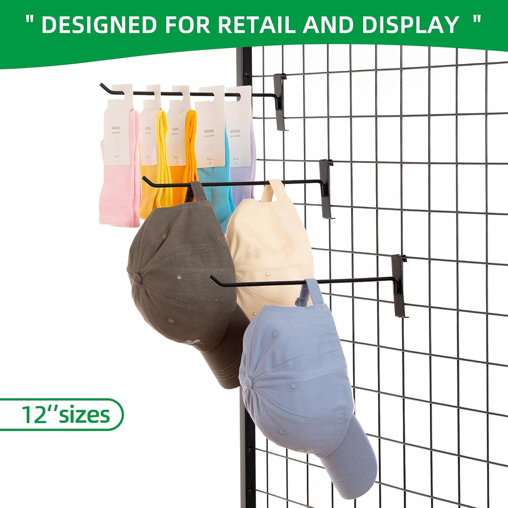 12 Inch Gridwall Hooks, Grid Panel Hanging Hooks for Retail, Home, and Workspace Organization, Displays, and Storage