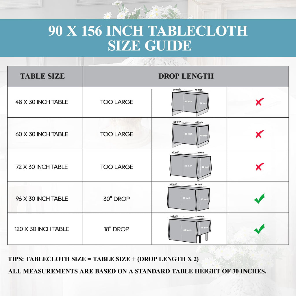 Classic Series 2 Pack 90 * 156inch White Rectangle Tablecloth