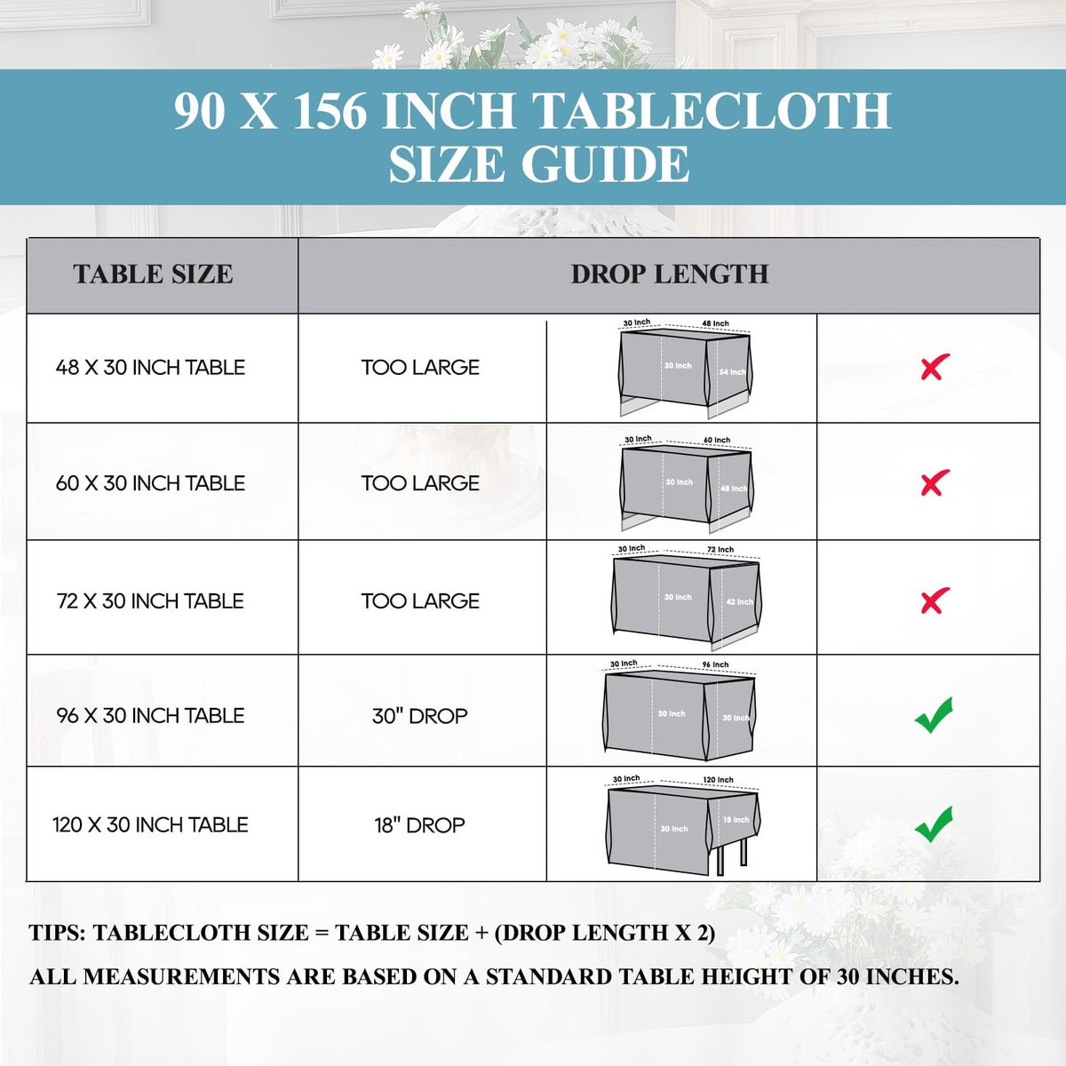 Classic Series 2 Pack 90 * 156inch White Rectangle Tablecloth