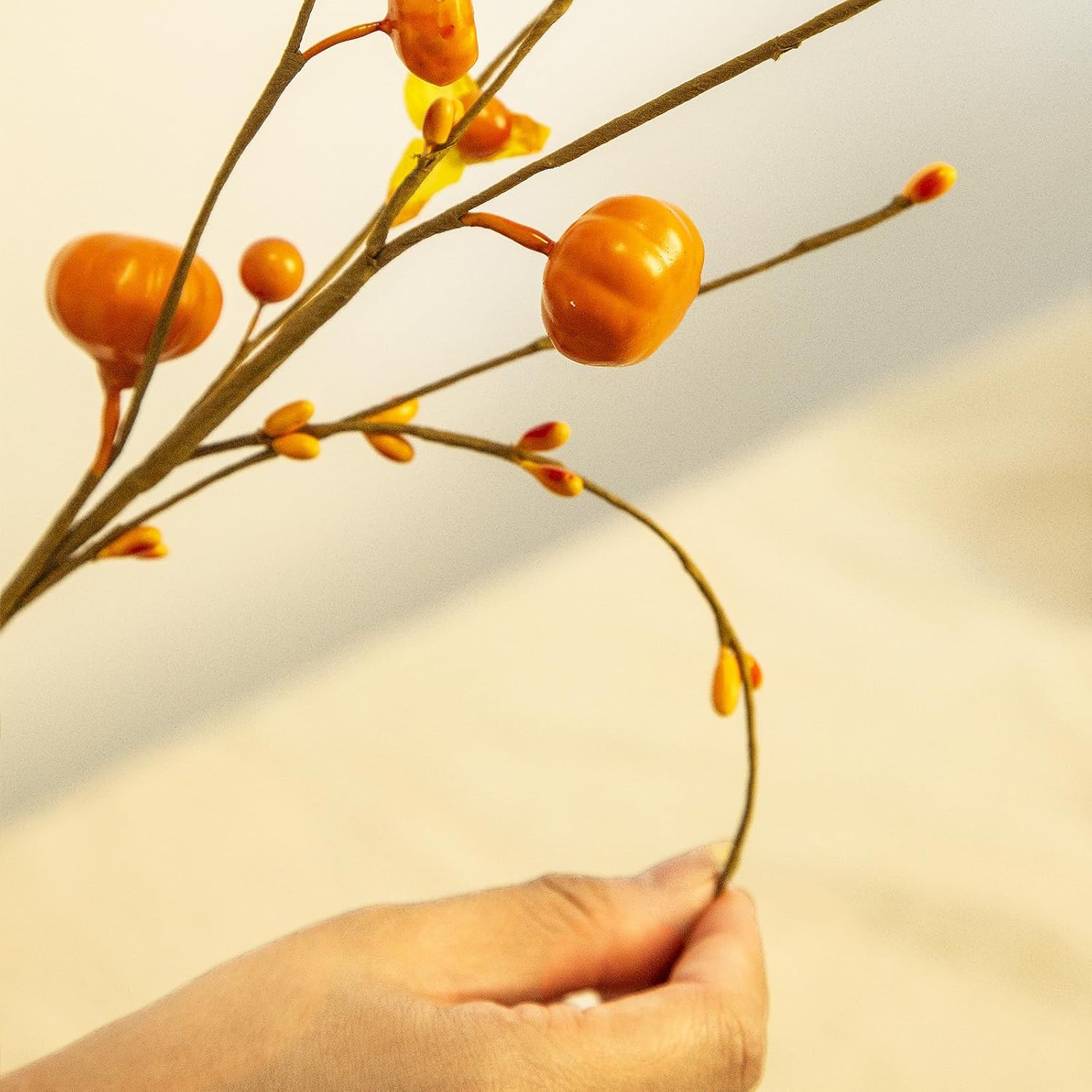 8-Pack Artificial Fall Picks 17" Tall with Mini Pumpkins and Berry | Flexible Fall Stems with Harvest Berries