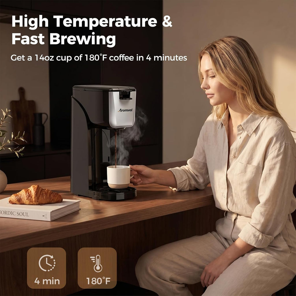 2-in-1 Single Serve Coffee Maker for K Cup Pods & Ground Coffee | 6 to 14 oz Brew Sizes, Adjustable Drip Tray for