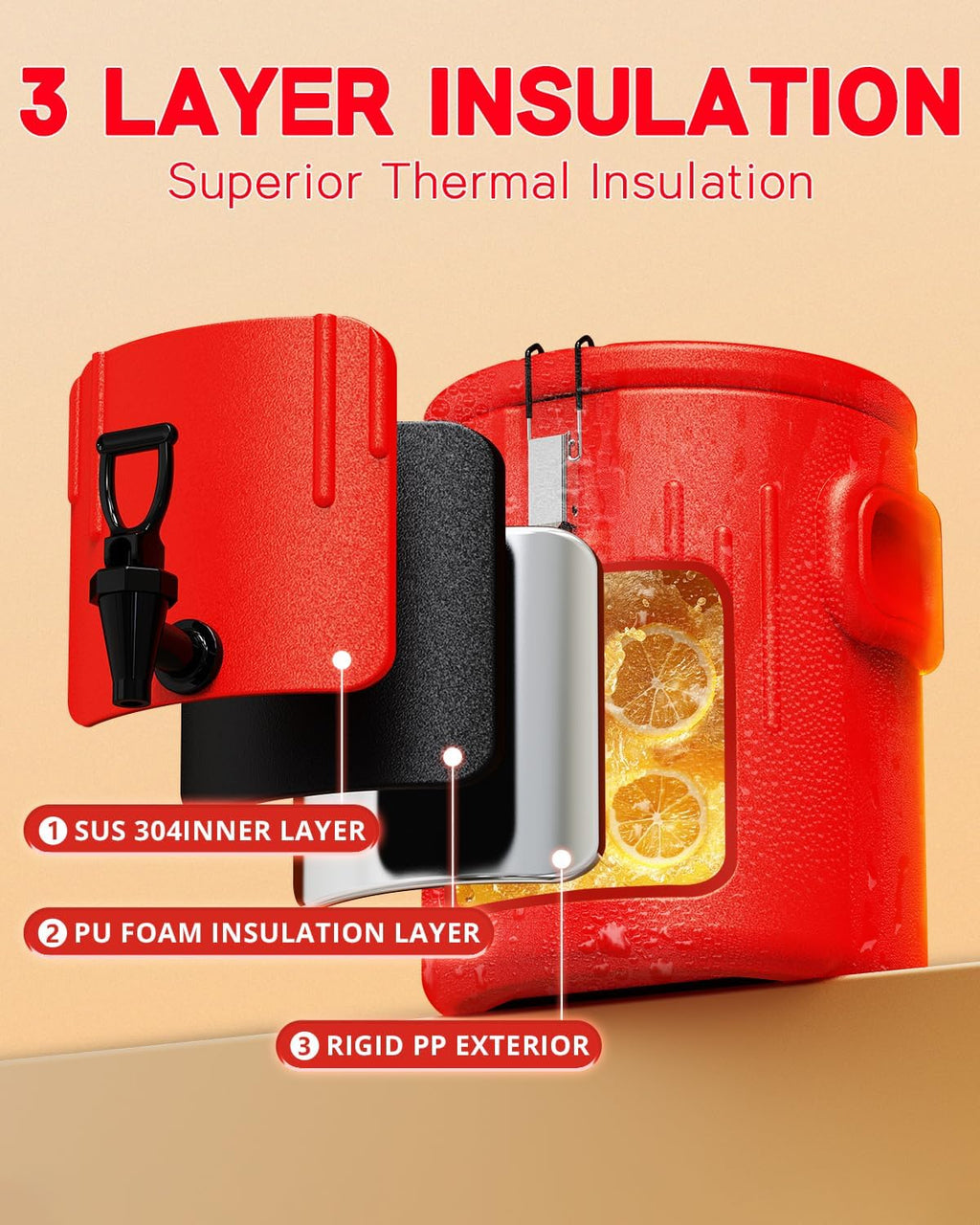 Insulated Beverage Dispenser 5 Gallon, Hot Drink Dispenser with Spout