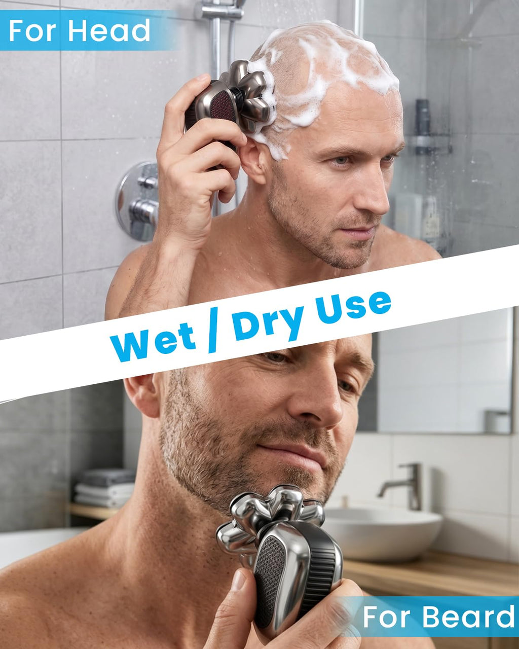 7D Floating Head Shavers for Bald Men Wet/Dry Electric Razor for Men