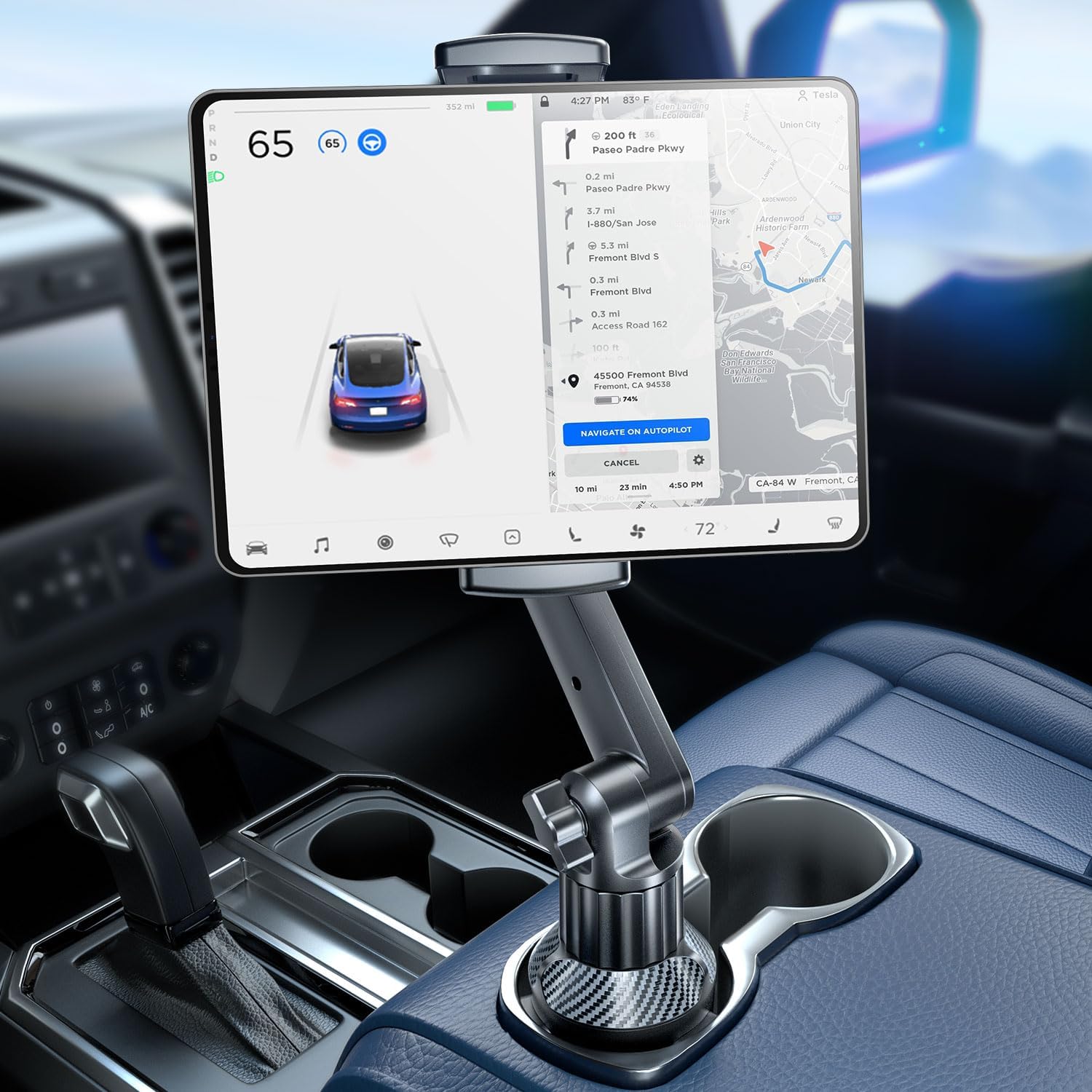Tablet Holder for Car, for iPad Stand Cup Holder Car Mount with 1.57" Depth Large Clamp 15" Height Adjustable Tab