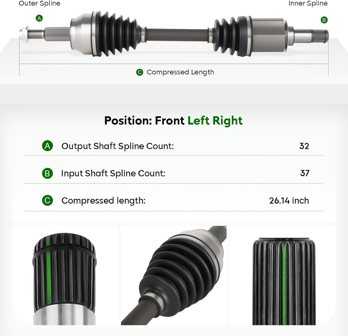 Front Left CV Axle Shaft Assembly for AWD & 1 Speed Transfer Case Only