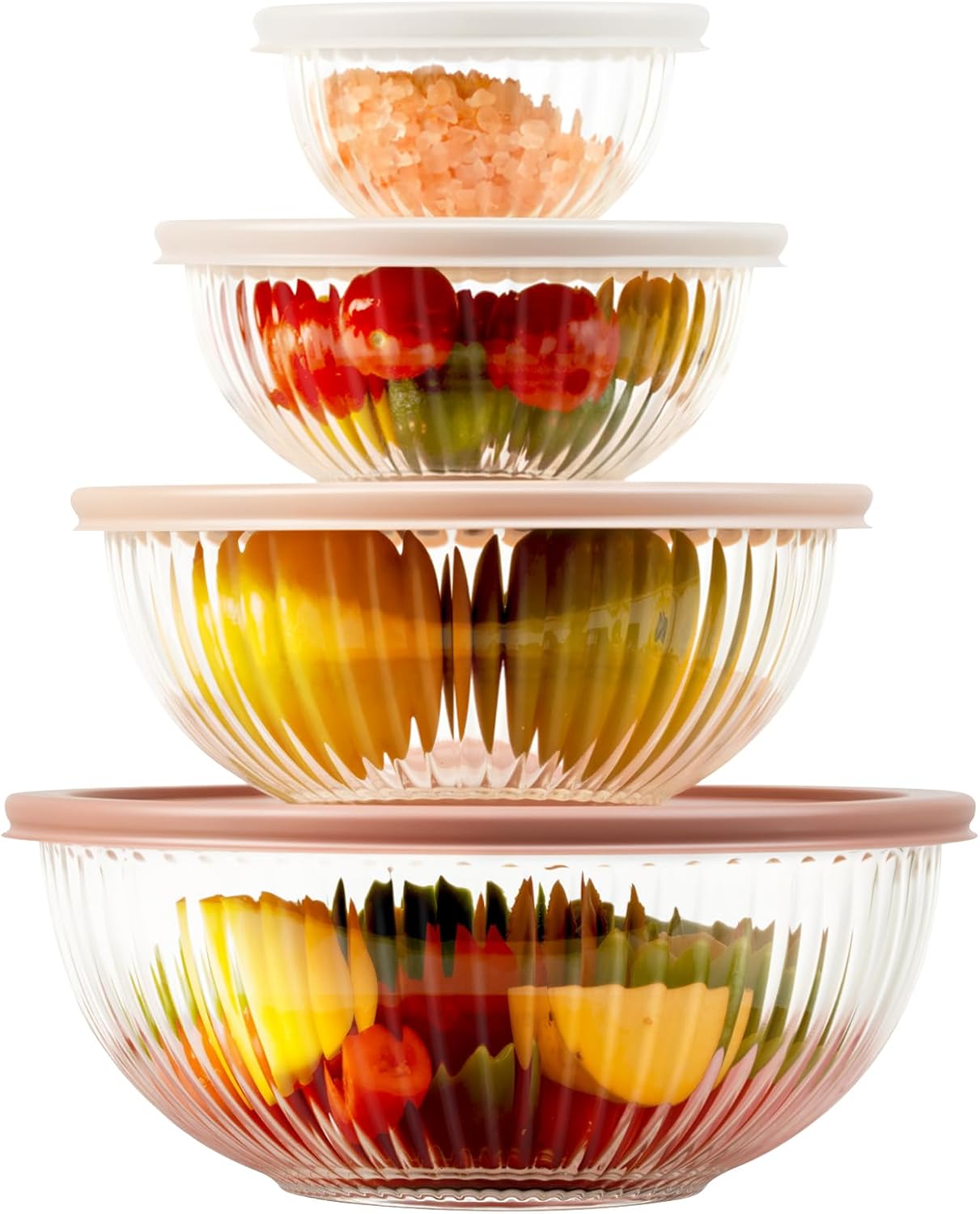 Glass Mixing Bowls with Lids Sets, 4 Packs Glass Bowls with Lids for Kitchen Baking, Meal Prepping and Salad, Bpa