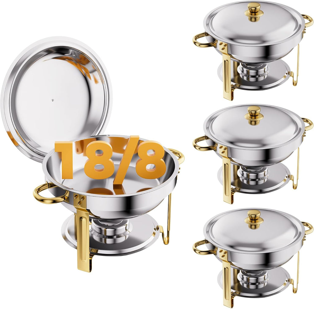Gold 6QT Chafing Dishes, 4 Pack 18/8 Stainless Steel | 18/8 (304) stainless steel food pan and lid resist rust and