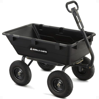 Heavy-Duty Poly Yard Dump Cart, 6 Cu Ft Tub, 1200 lb Haul Capacity, Black – Towable Utility Wagon with Quick-Release