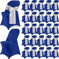 50 Pcs Folding Chair Cover Set, Royal Blue, Silver