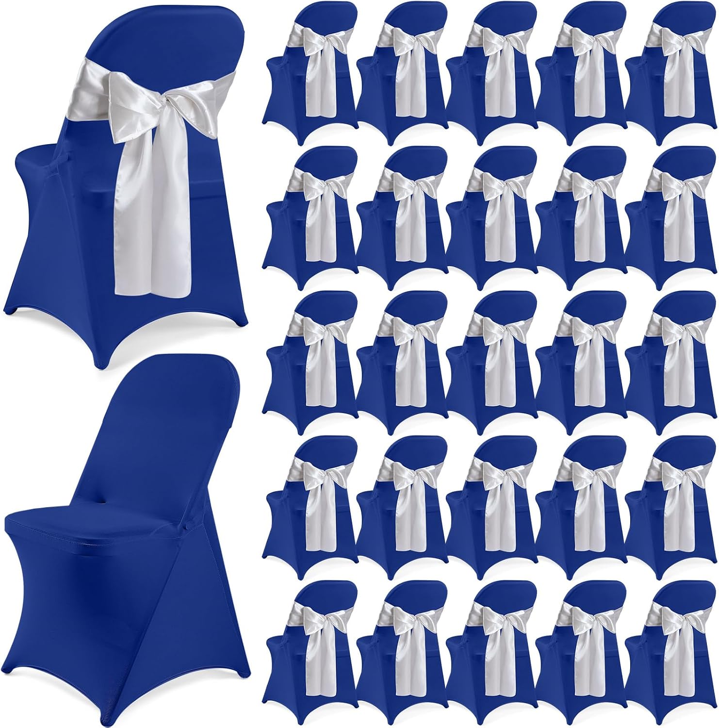 50 Pcs Folding Chair Cover Set, Royal Blue, Silver