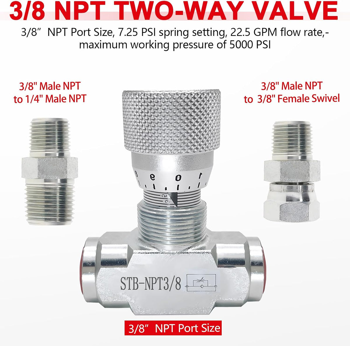 3/8" Hydraulic Adjustable Flow Control Two-way Valve