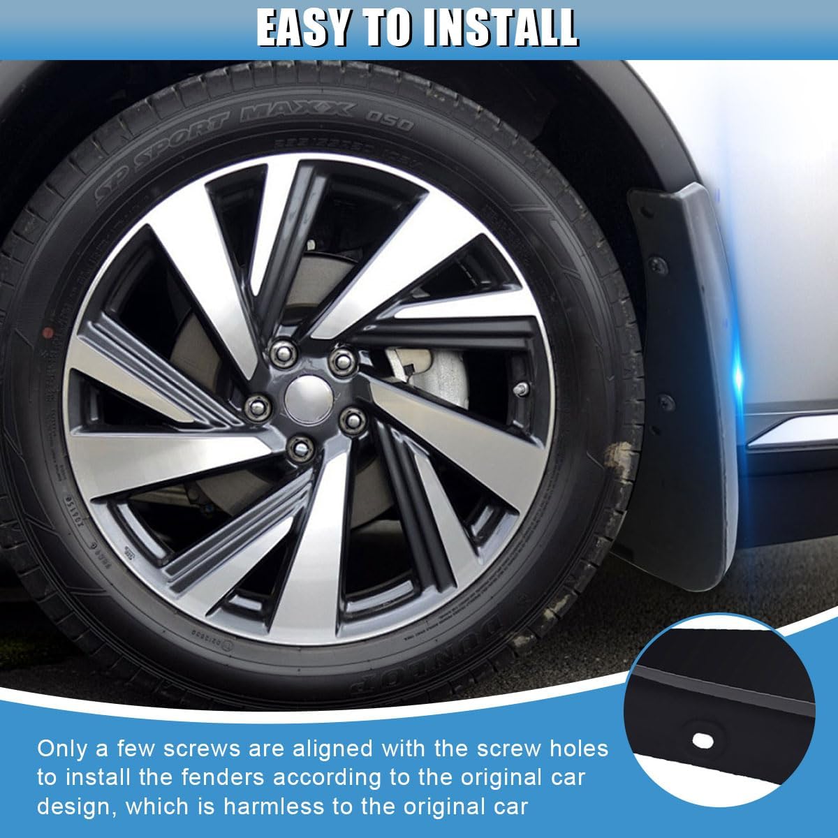 Car Mud Flaps, 12 × 8.5 in Flexible & Bendable Splash Guards Set | Vehicle Front & Rear Mudflaps Protection with