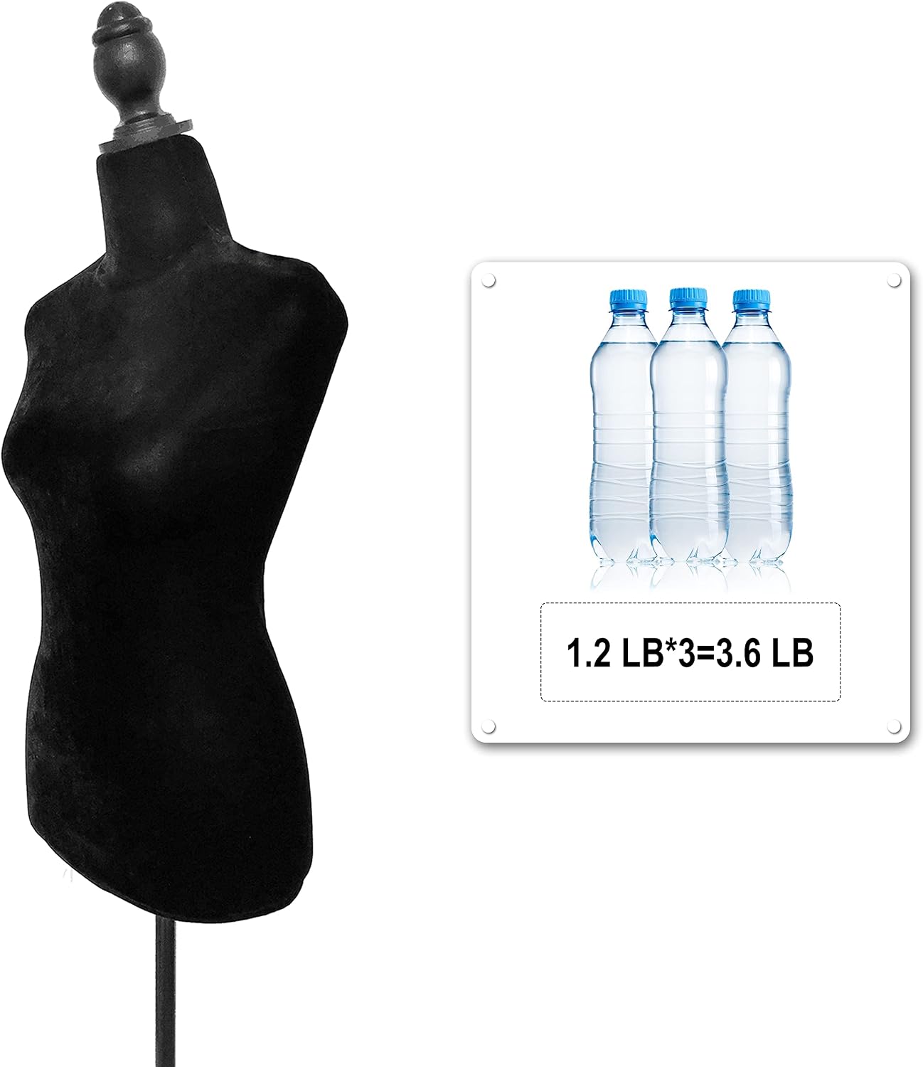 Black Female Dress Form Mannequin Torso Body with Adjustable Tripod Stand Dress Jewelry Display