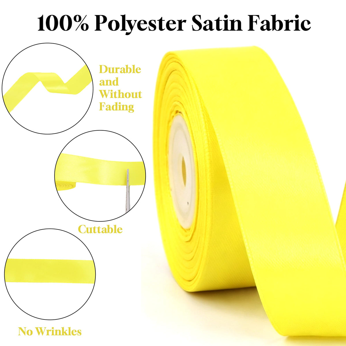 1 Inch x 25 Yards Light Yellow Satin Ribbon Gift Wrapping Ribbon