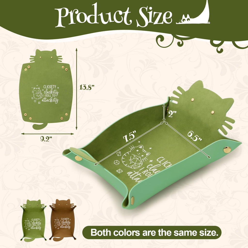 Cat Dice Trays 2PCS, Foldable Portable, Leather Brown and Green