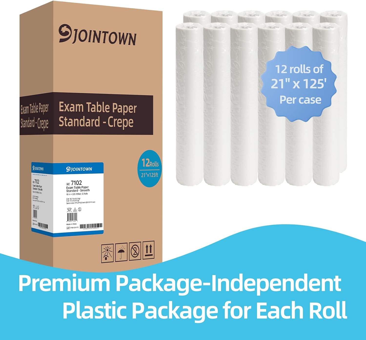 Exam Table Paper, Crepe Table Paper 21 in X 125 ft, Case of 12 Rolls-Barrier Protection-Independent Plastic