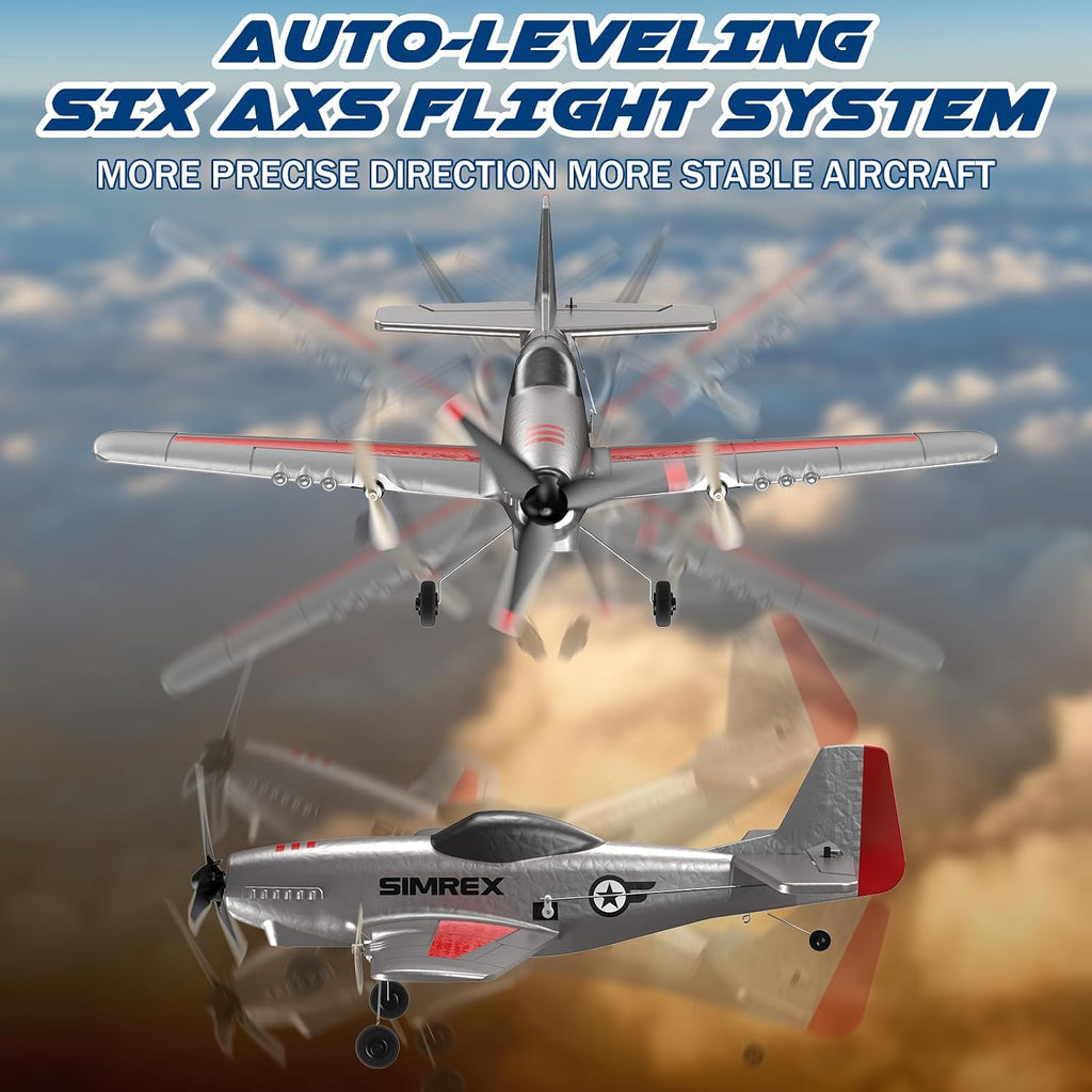 RC Plane for Kids & Beginners - P51 Foam Glider, 2.4GHz 3-Channel Remote Control Airplane Toy with 6-Axis Gyro, Easy
