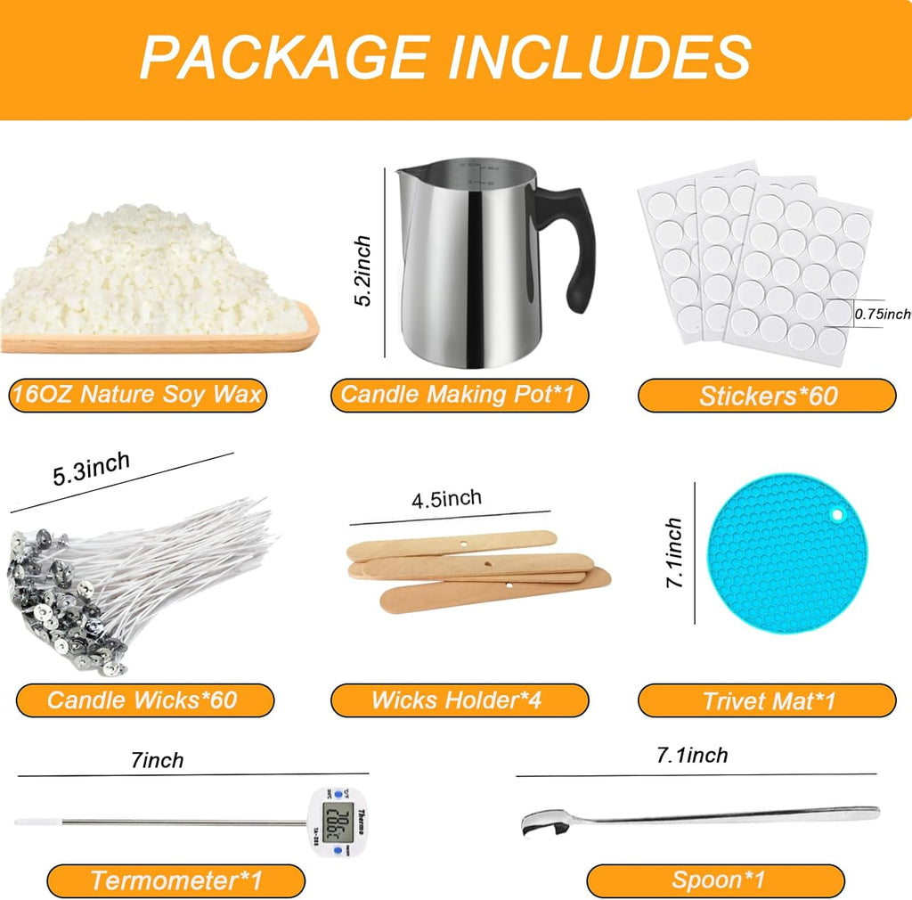 Candle Making Kit - 32oz Pouring Pot, 16oz Soy Wax Candle Making | Candle Making Kit for Home Decor&Gift,Contains soy