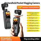 4K Handheld Camera with WiFi,Outdoor Pocket Gimbal Vlogging Camera,330° Rotating Lens Handheld Camcorder,64MP Fast