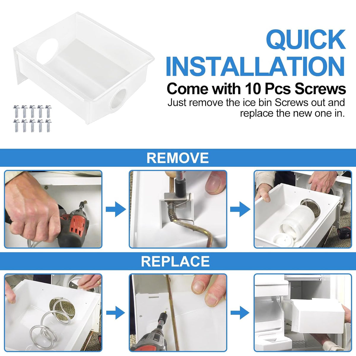Upgraded W10670845 Refrigerator Ice Bucket Compatible with Whirlpool Ice Maker Replacement Parts WPW10670845 Removable Ice Bin for Kenmore Ice Maker Replacement WRS325FDAM04, WRS315SDHM08 Ice Bin