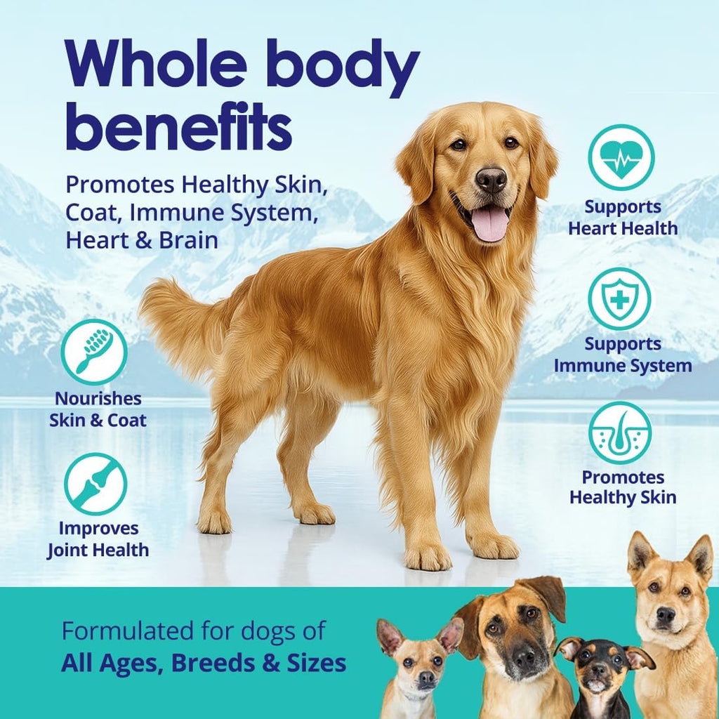 Wild Omega 3 Fish Oil for Dogs - Dog Fish Oil Liquid to Reduce Shedding & Itching - Supports Joints, Brain, and Heart