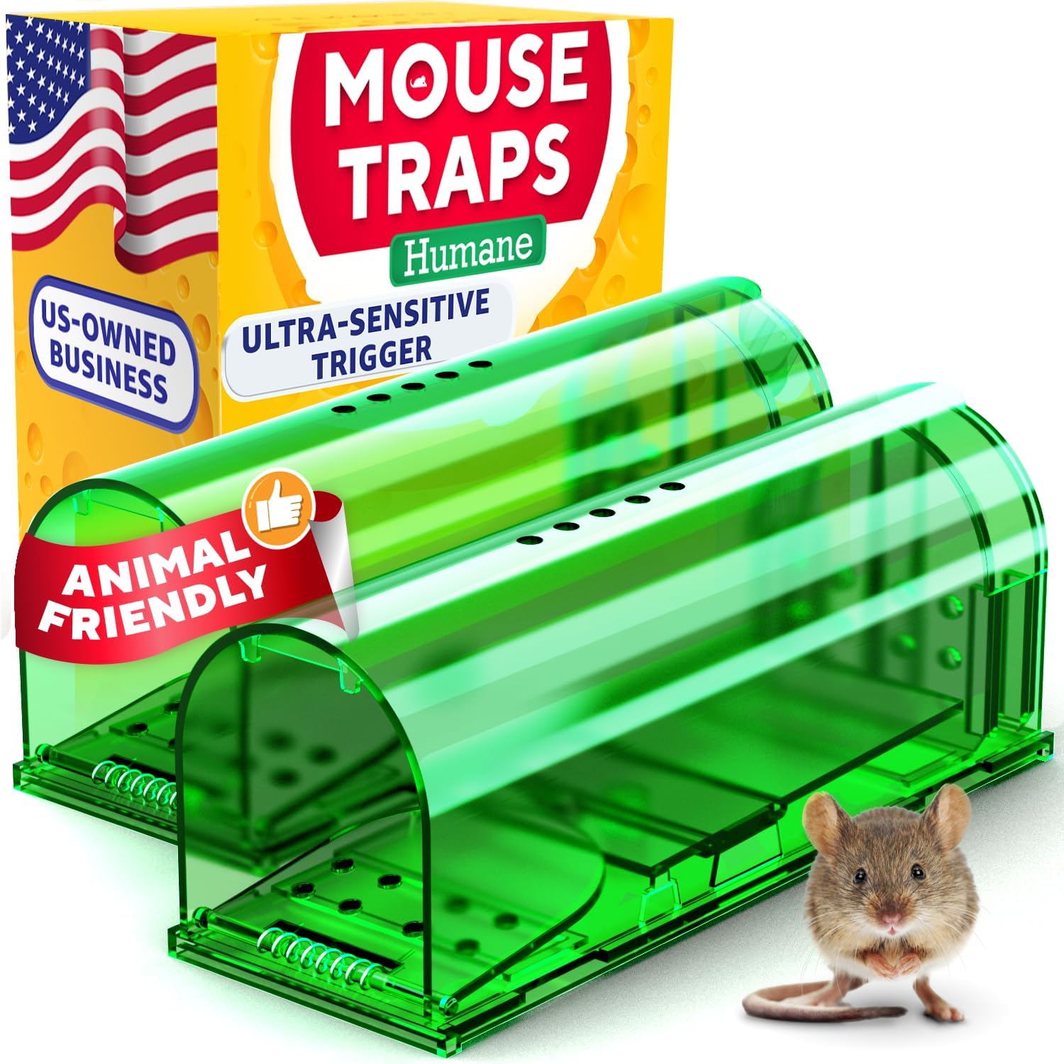 Humane Mouse Trap (2 Pack), Live Catch and Release Indoor Traps for Home | Ultra-Sensitive Trigger, Reusable No-Kill
