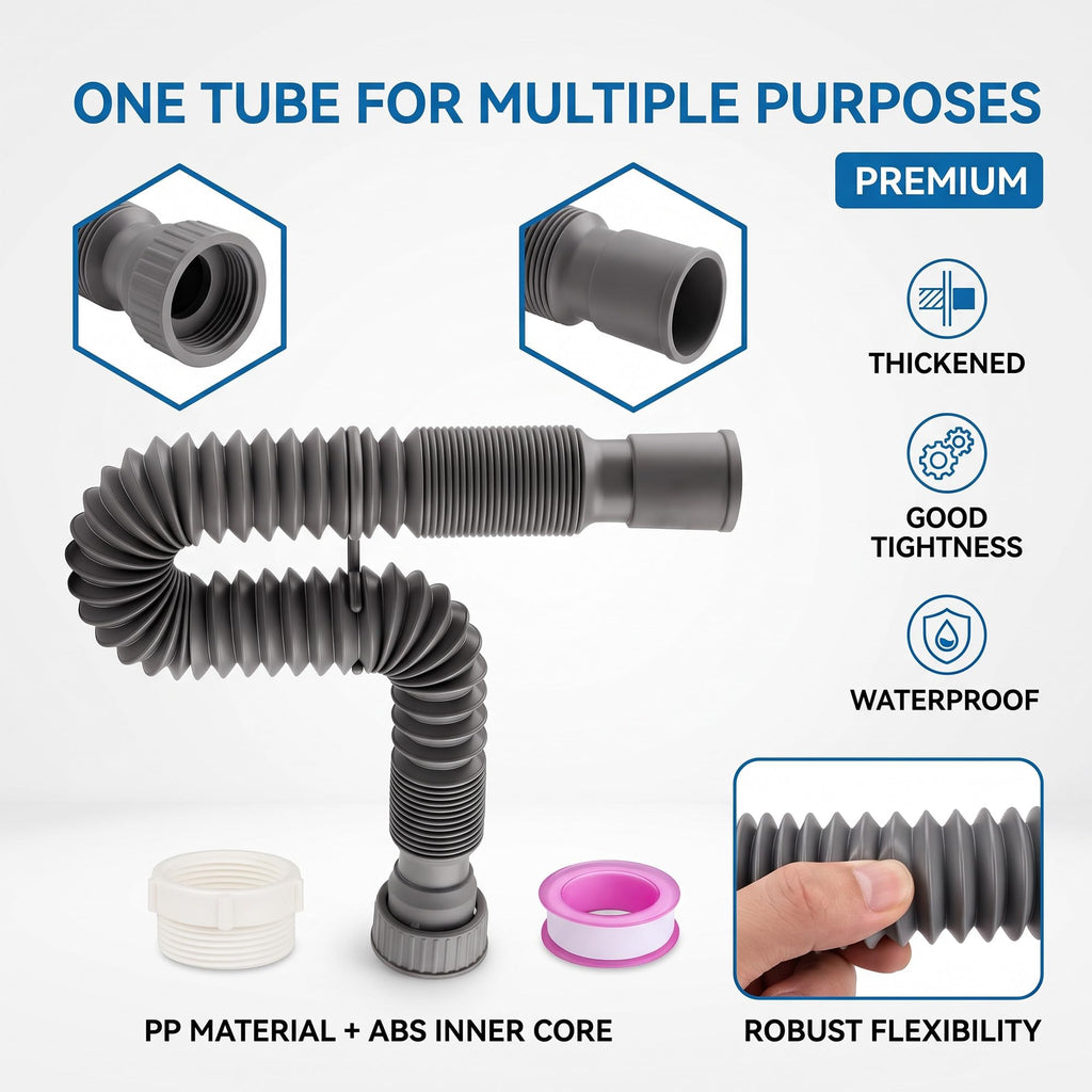 Universal 1-1/4 and 1-1/2 Inch Flexible Expandable P-Trap Drain Kit