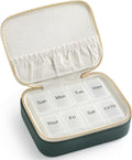Genuine Leather Travel Pill Organizer Box Case 1 Times a Day for Purse for Women, Cute Medicine Pill Holder