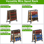 Heavy-Duty 12-Rod Wire Spool Rack, Wire Cart with Locking Wheels