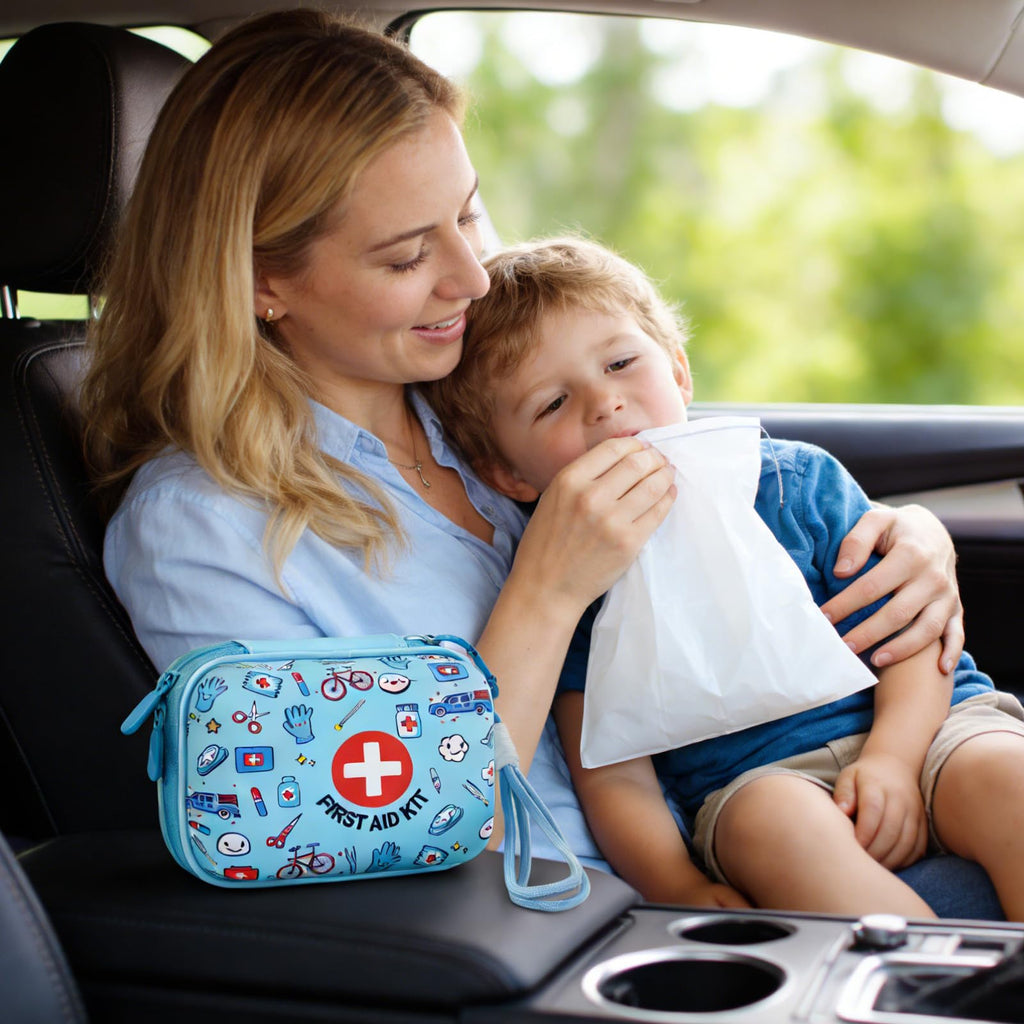 Mini First Aid Kit for Kids - 160 Pcs Hard Shell Emergency Kit, Blue