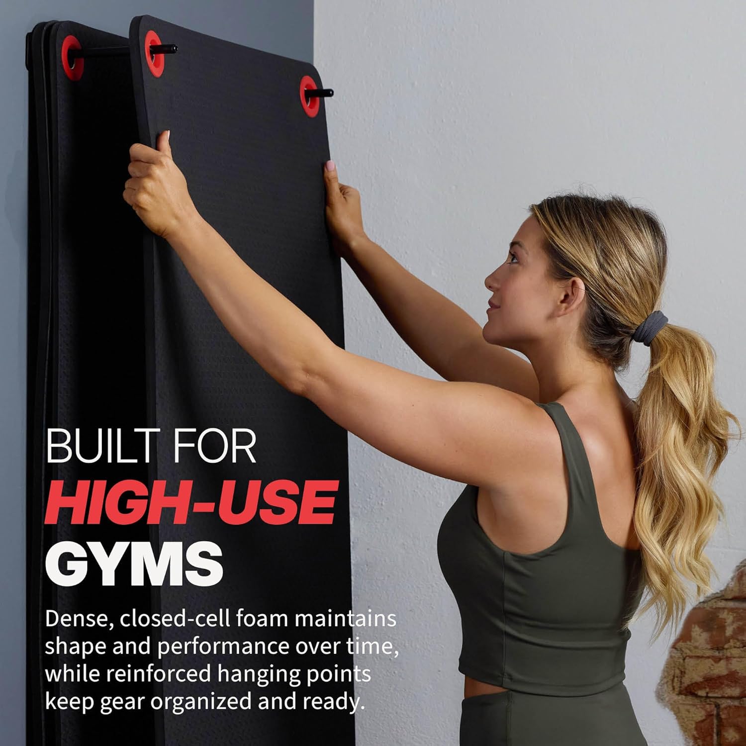 Hanging Exercise Mats for Gyms, Closed-Cell Foam Yoga & Fitness Mats with Grommets, Thick Workout Mats for Studios &