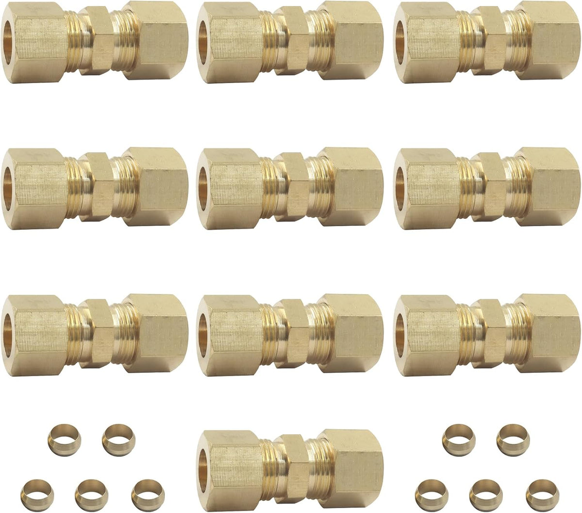 Brass Compression Tube Fitting 3/8" OD x 3/8" OD, 10 Pack