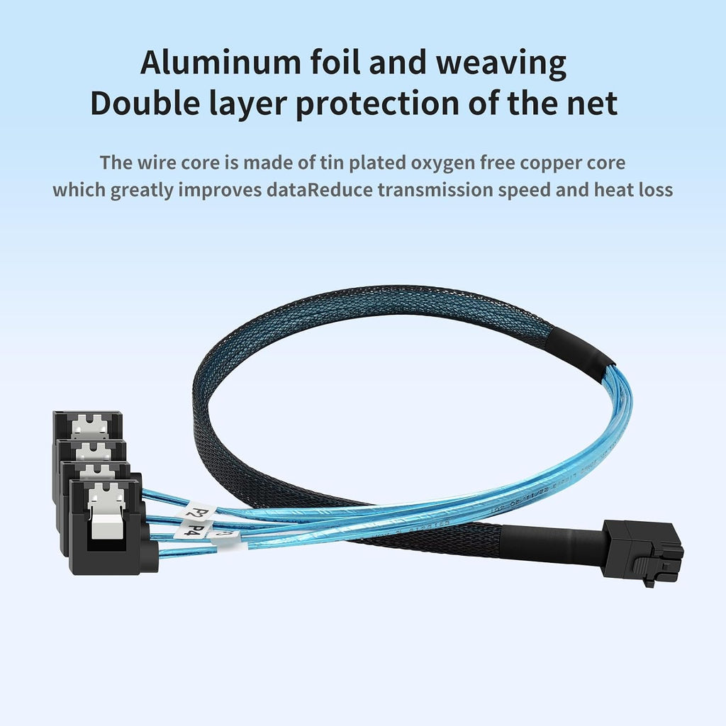 SFF-8643 to 4X SATA 90-Degree Right-Angle Adapter Cable - 0.5M/1.64FT Internal HD Mini SAS Connector for HDD/SSD Data Transfer (Server/Storage)