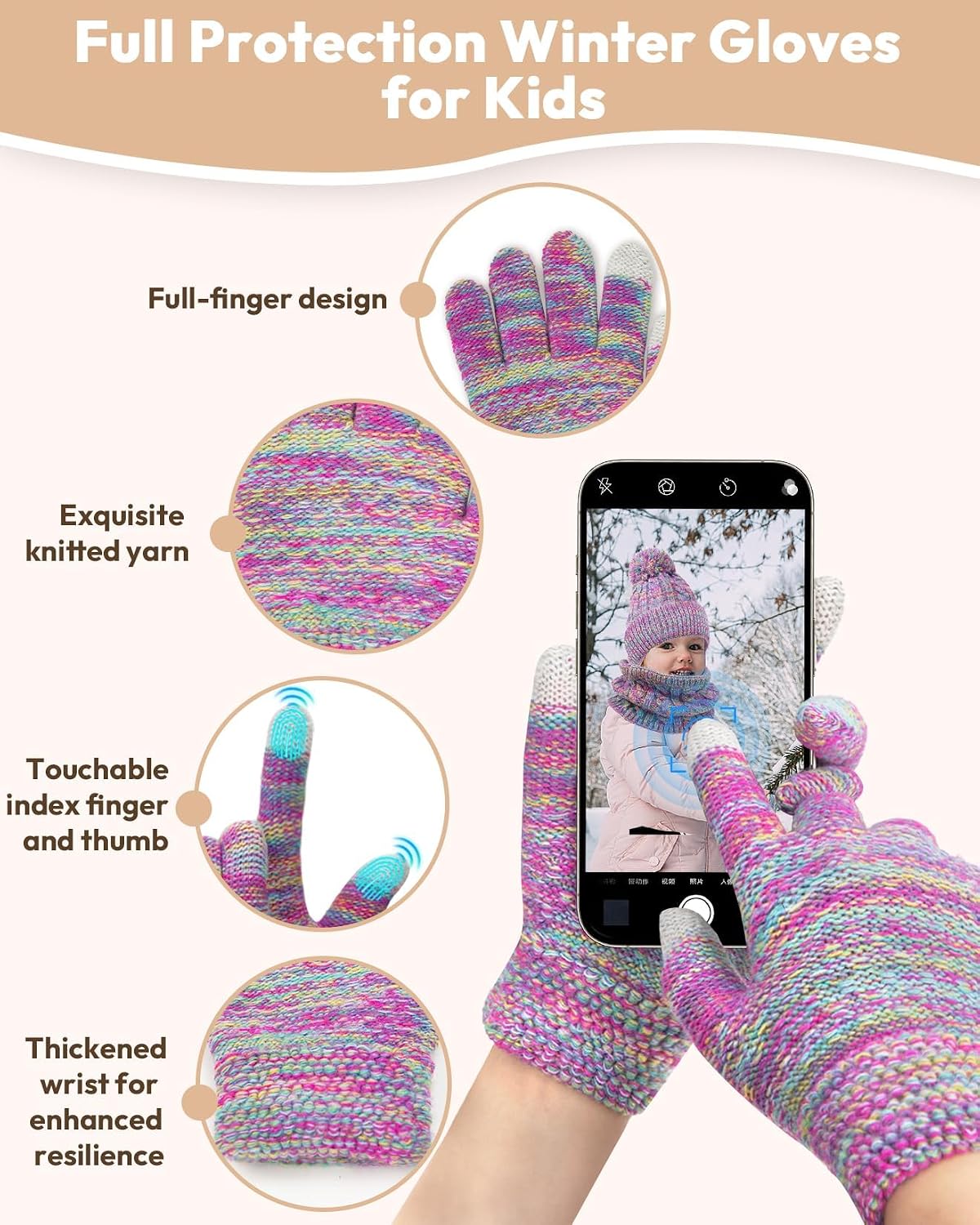 Kids Winter Hat Gloves Scarf Set, Toddler Children Girls Boys Beanie Hat Knitted Mittens & Neck Gaiter Warmer for
