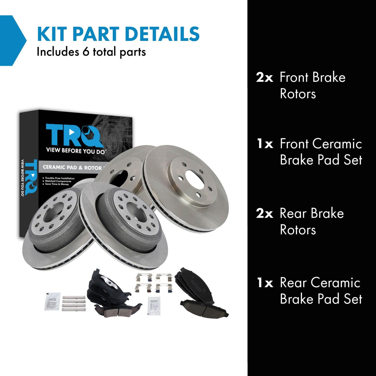 TRQ Front & Rear Brake Pad & Rotor Kit Ceramic