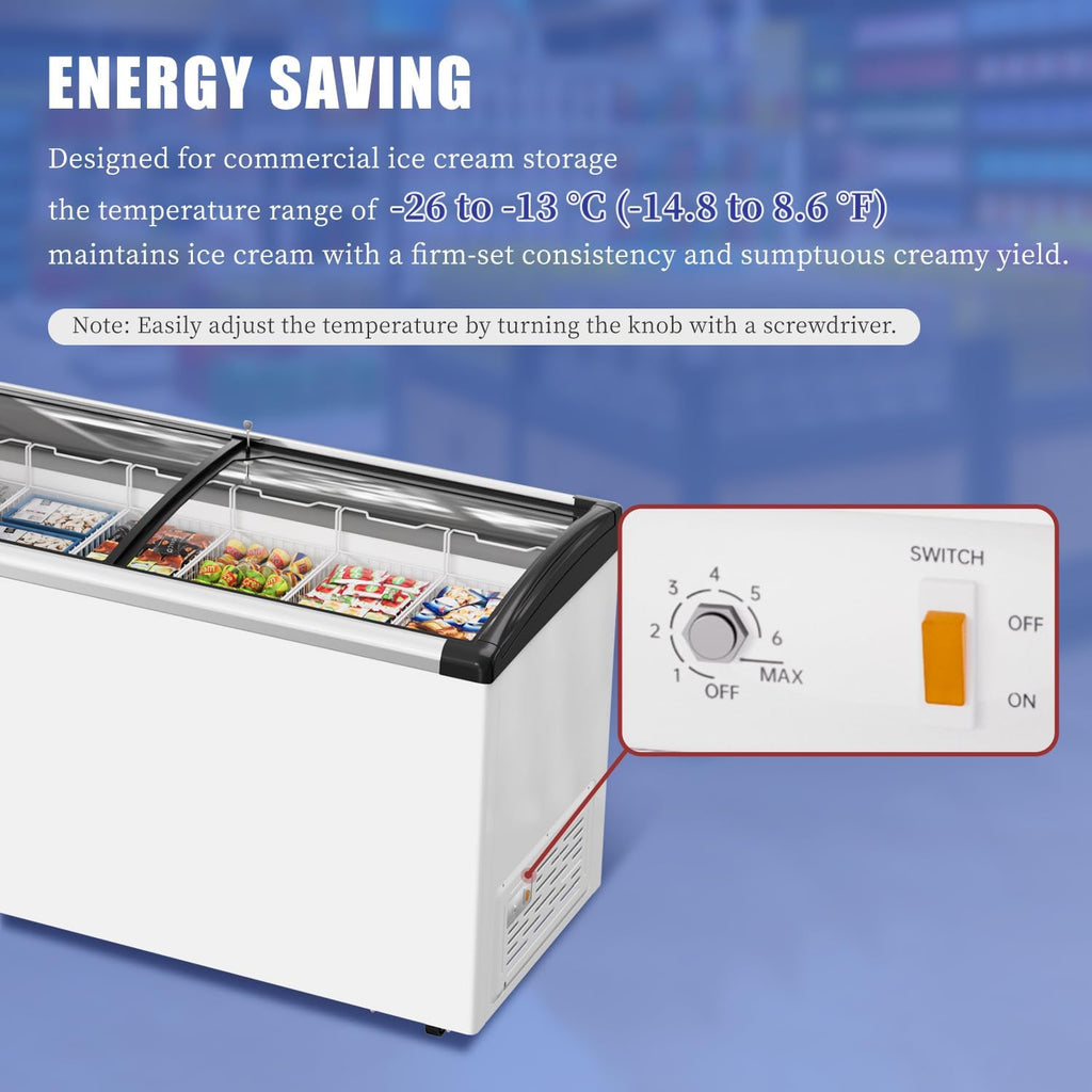 12.9cu Commercial Ice Cream Display Freezer- 6 Wire Baskets