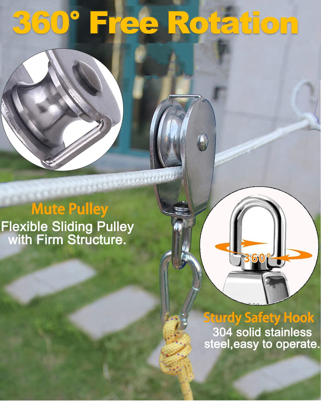 Rocaris 4 Pack M20 Pulley Block, 2 Pcs Single Pulley & 2 Pcs Double Pulley