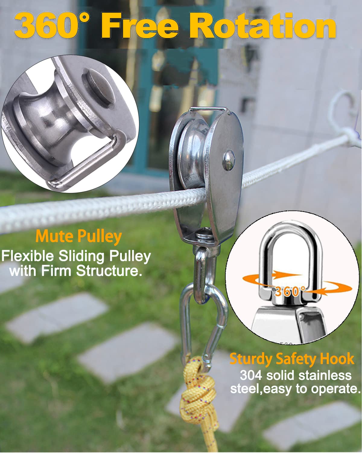 Rocaris 4 Pack M20 Pulley Block, 2 Pcs Single Pulley & 2 Pcs Double Pulley