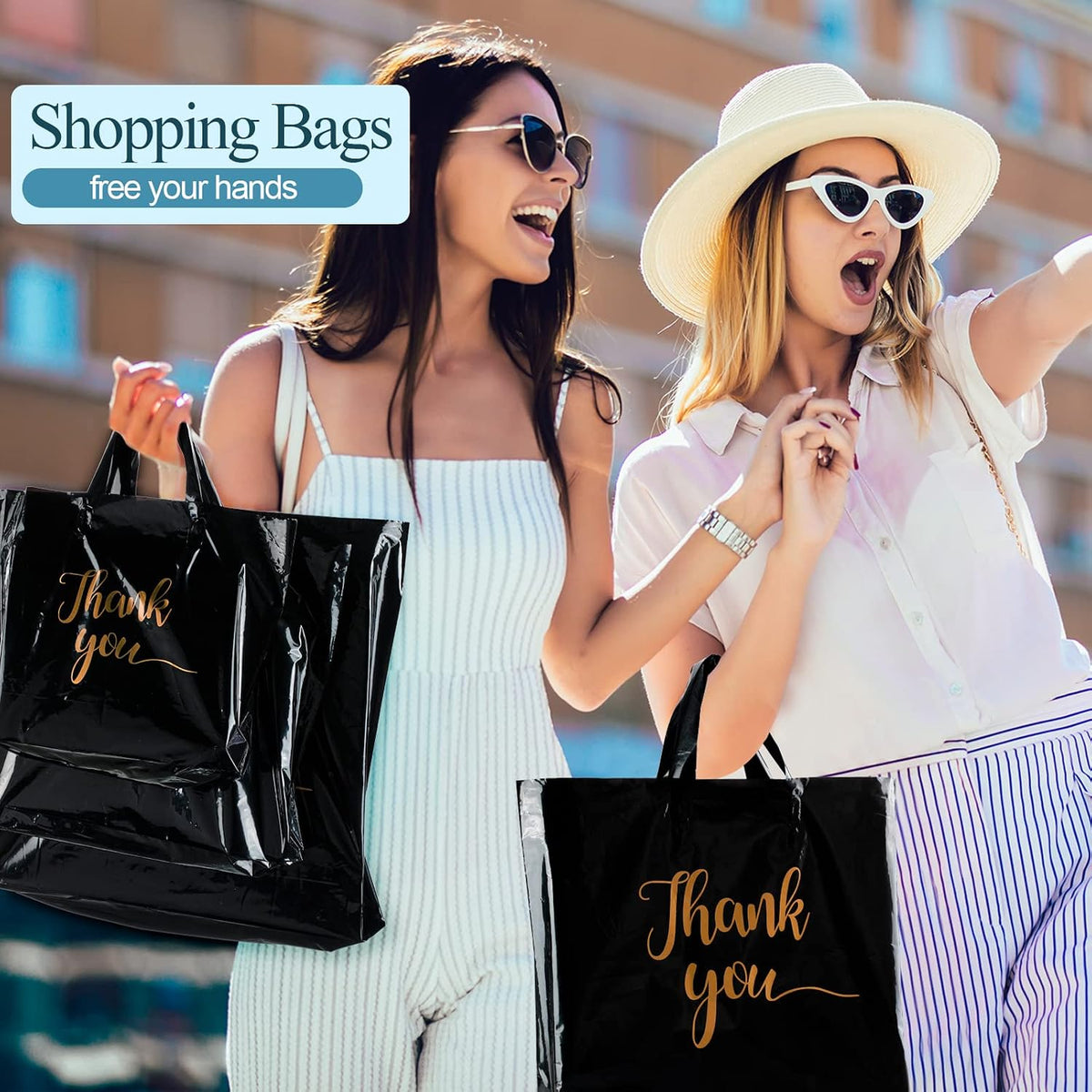 200 Pcs Thank You Shopping Bags with Handle,Black