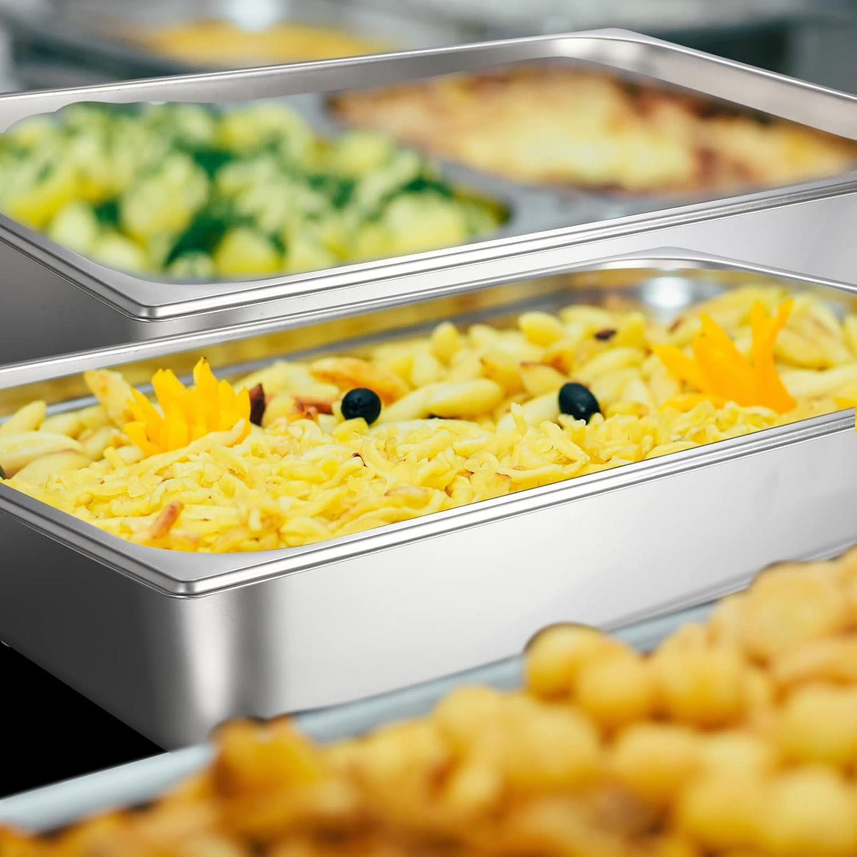 3 Pack Full Size Hotel Pan with Lid, 2.6 Inch, 4 Inch