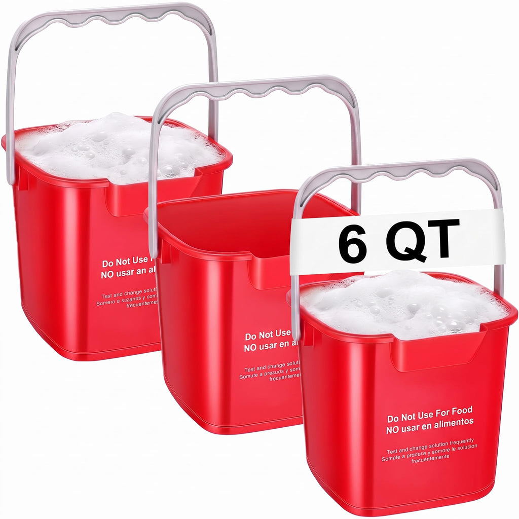 3 Pcs 6 Quart Cleaning Bucket Small Square Container, Red