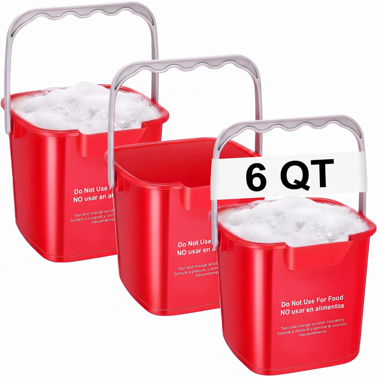 3 Pcs 6 Quart Cleaning Bucket Small Square Container, Red